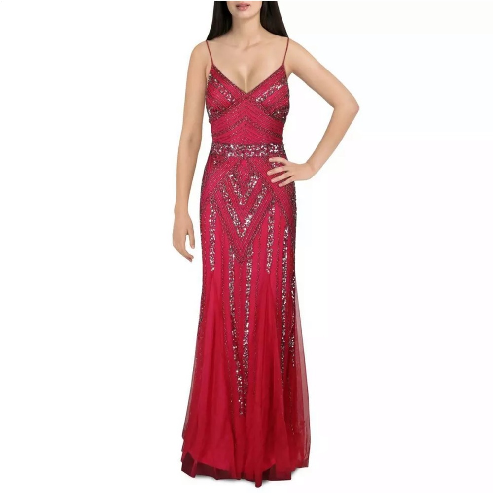 Marina Beaded Mesh Formal Evening Dress Gown